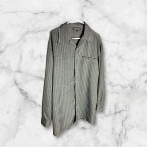 Men's Casual Grey Striped Button-Down Shirt and pants